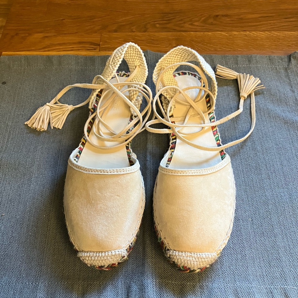 J. Crew Cream/Light beige Espadrille Sandals with Ankle Wrap sz 9